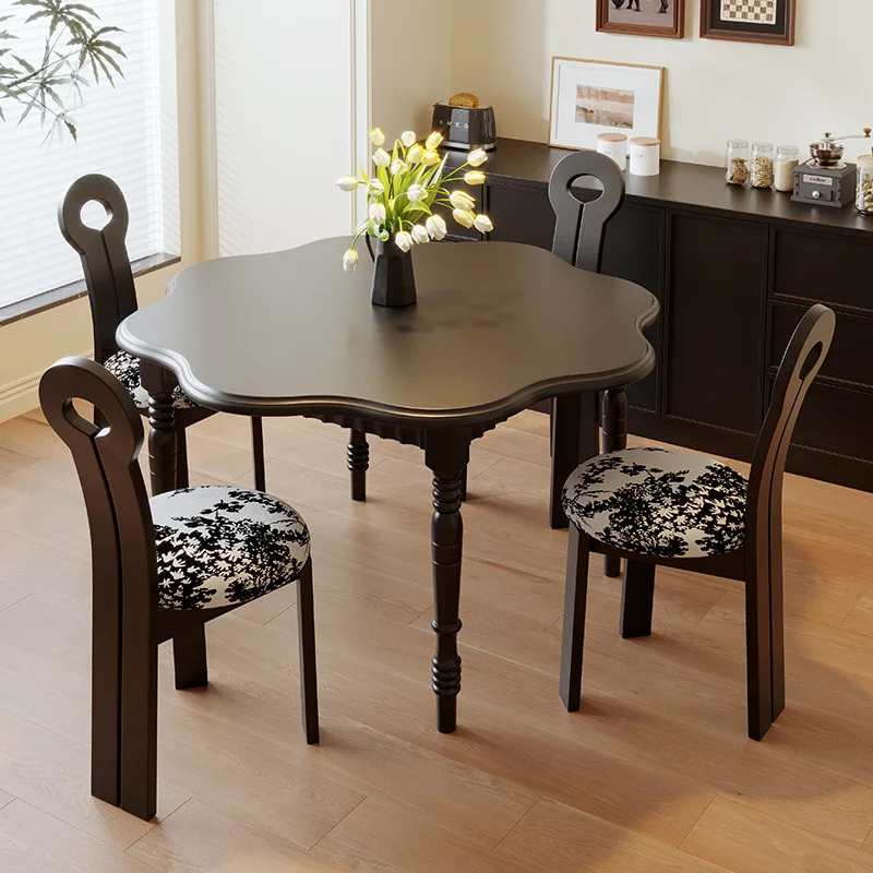 French dining table, solid wood dining table, small household, one table and four chairs
French dining table, solid wood dining table, small household, one table and four chairs