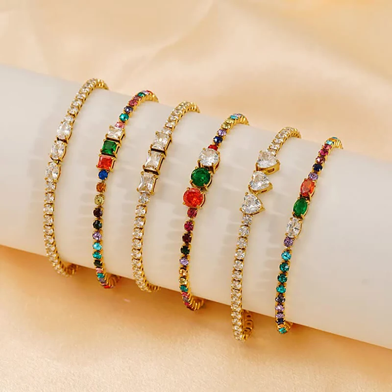 10Pcs Fashion Jewelry with Tennis Chain Stainless Steel Gold Plated Adjustable Colorful Zircon Bracelets for Women
10Pcs Fashion Jewelry with Tennis Chain Stainless Steel Gold Plated Adjustable Colorful Zircon Bracelets for Women