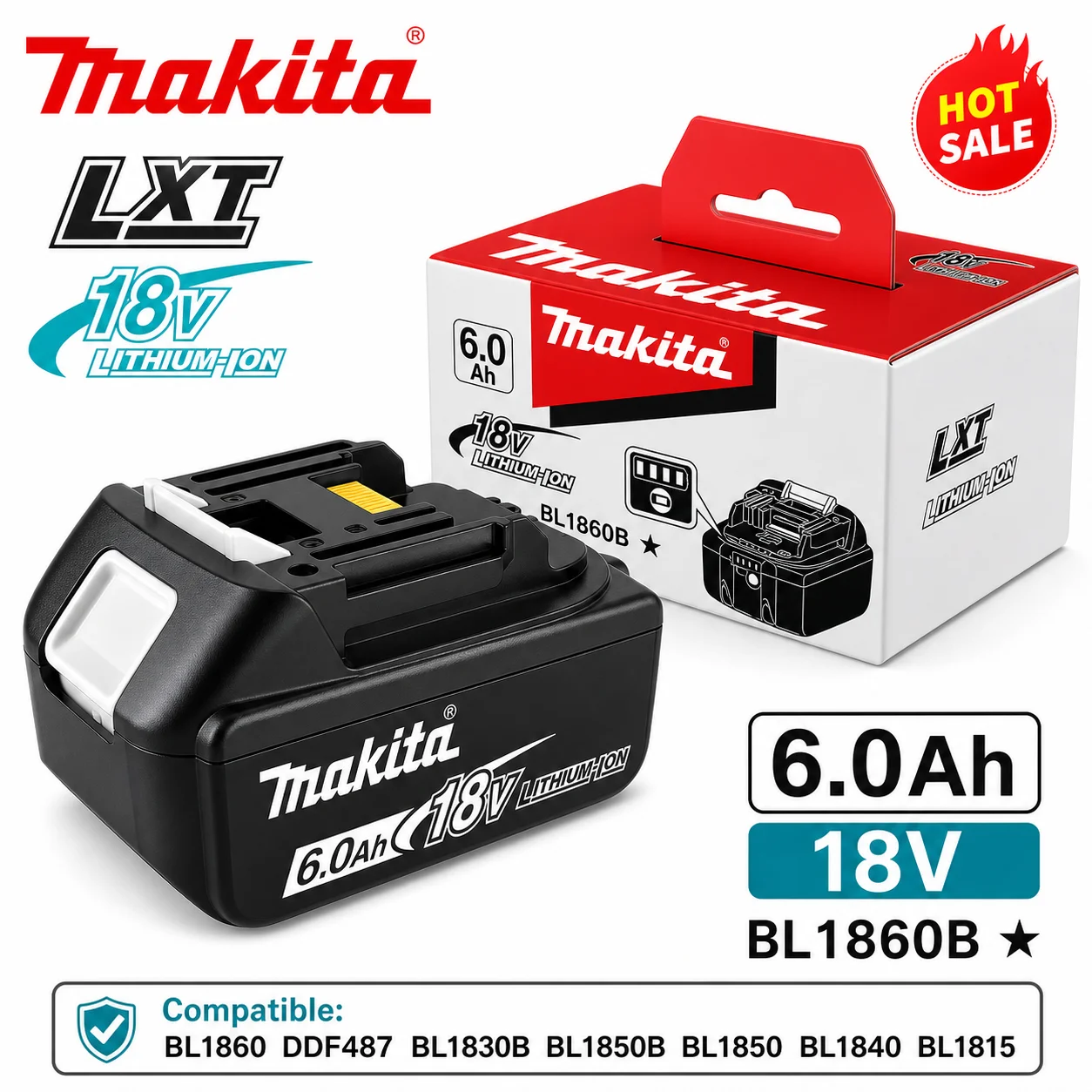 Makita 18V 6.0Ah 100% Genuine Battery Compatible with BL1830B BL1840 BL1850 BL1860 Power Tool Batteries
Makita 18V 6.0Ah 100% Genuine Battery Compatible with BL1830B BL1840 BL1850 BL1860 Power Tool Batteries