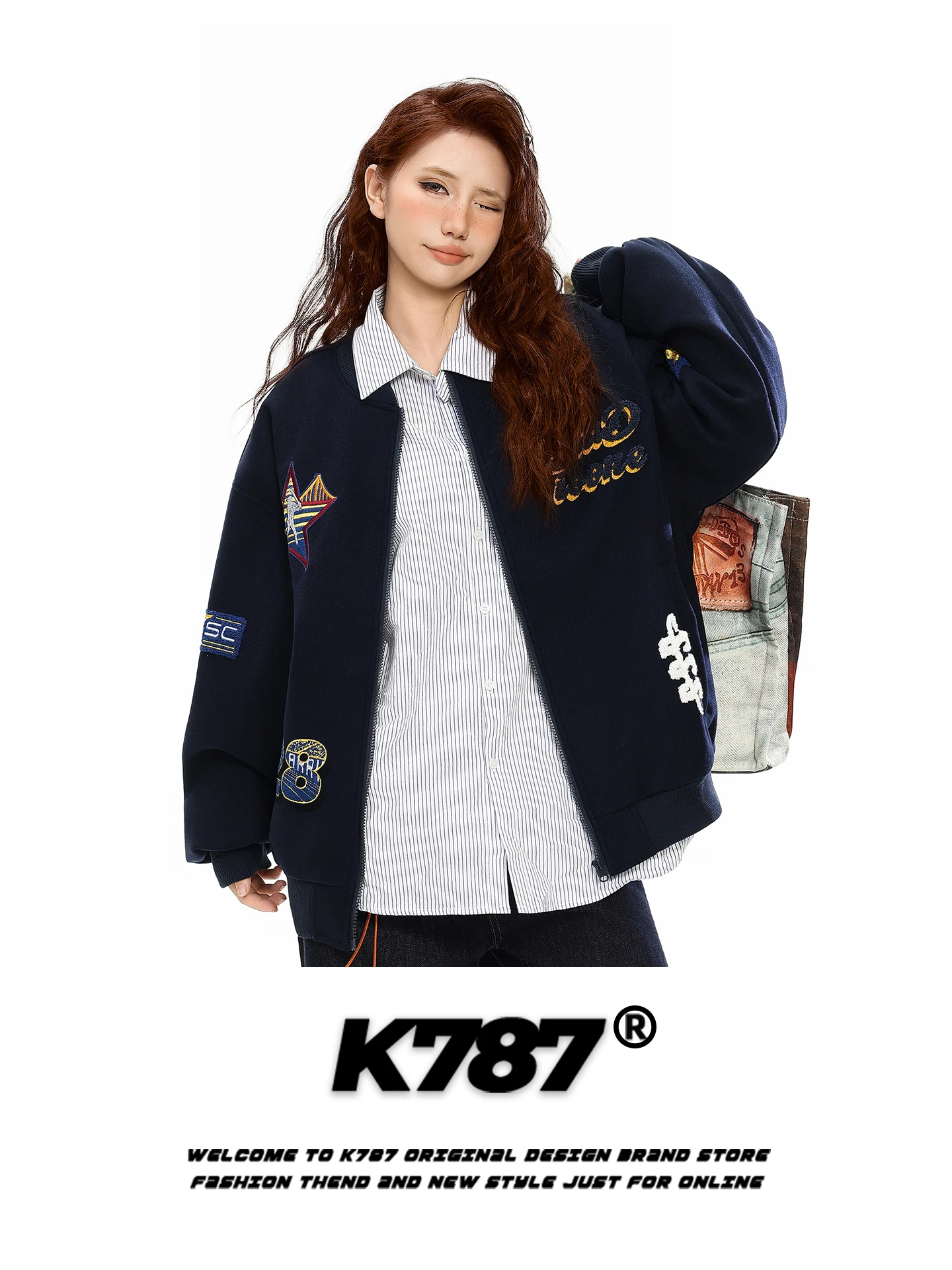 Retro American Embroidered Stand Collar Jaet Oversize Casual Zipper Coat for Couples Loose Fit Polyester Fiber Autumn Wear
Retro American Embroidered Stand Collar Jaet Oversize Casual Zipper Coat for Couples Loose Fit Polyester Fiber Autumn Wear