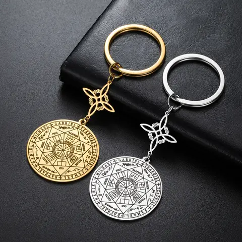 Brelok Dawapara Vintage z wizerunkiem 7 archaniołowie, węzeł czarownicy, podwójna ochrona, amulet, breloczek ze stali nierdzewnej, biżuteria