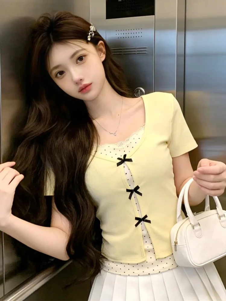 Yellow Knot Short Sleeve T-Shirt Women's Summer Slim Fit Shoulder Miu Style Dopaamine City Walk Skin Friendly Breat...
Yellow Knot Short Sleeve T-Shirt Women's Summer Slim Fit Shoulder Miu Style Dopaamine City Walk Skin Friendly Breat...