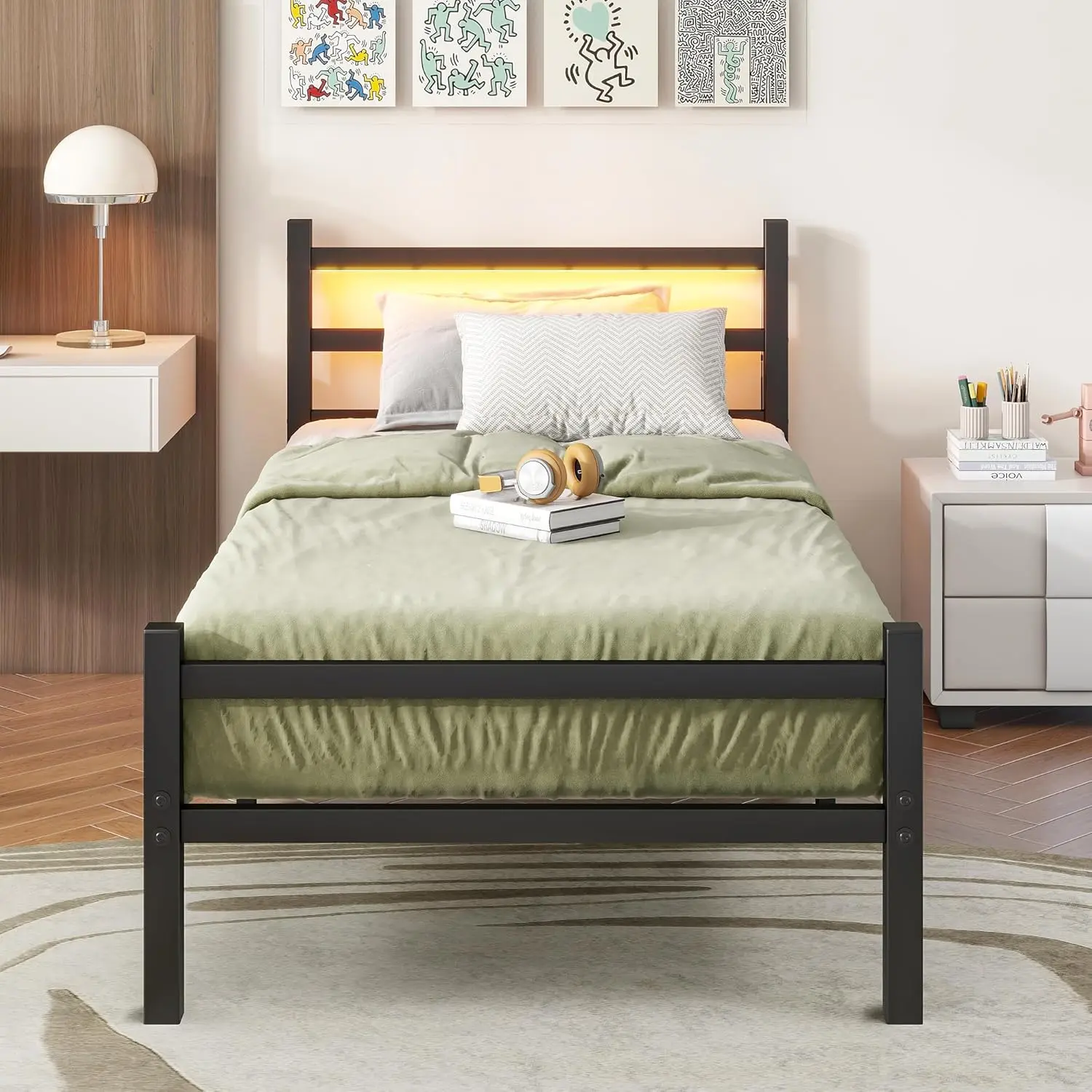 Twin Bed Frames With Charging Station And Led Headboard,Heavy Duty Steel Slats Support Metal Bed Frame,No Box Spring Ned,Noise
Twin Bed Frames With Charging Station And Led Headboard,Heavy Duty Steel Slats Support Metal Bed Frame,No Box Spring Ned,Noise