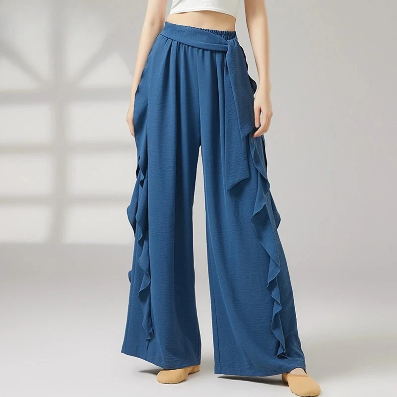Classical Dance Pants Women Ruffles Splicing Side Loose Wide-Leg Trousers Elastic Waist Soft Yoga Daily Stage Training Dancewear
Classical Dance Pants Women Ruffles Splicing Side Loose Wide-Leg Trousers Elastic Waist Soft Yoga Daily Stage Training Dancewear