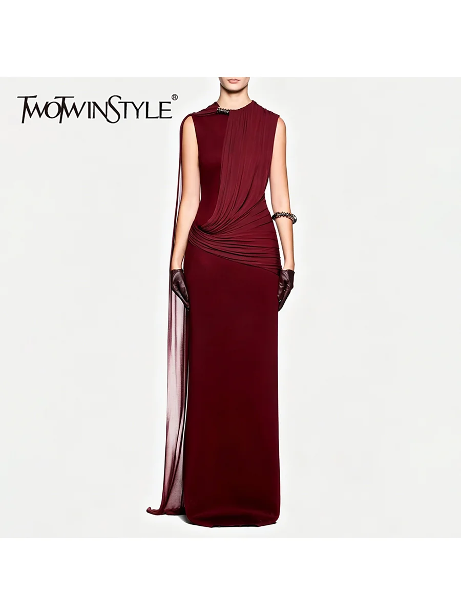 TWOTWINSTYLE Patchwork Folds Solid Dresses for Women O Neck Sleeveless High Waist Slimming Long Dress Female Fashion Clothing
TWOTWINSTYLE Patchwork Folds Solid Dresses for Women O Neck Sleeveless High Waist Slimming Long Dress Female Fashion Clothing