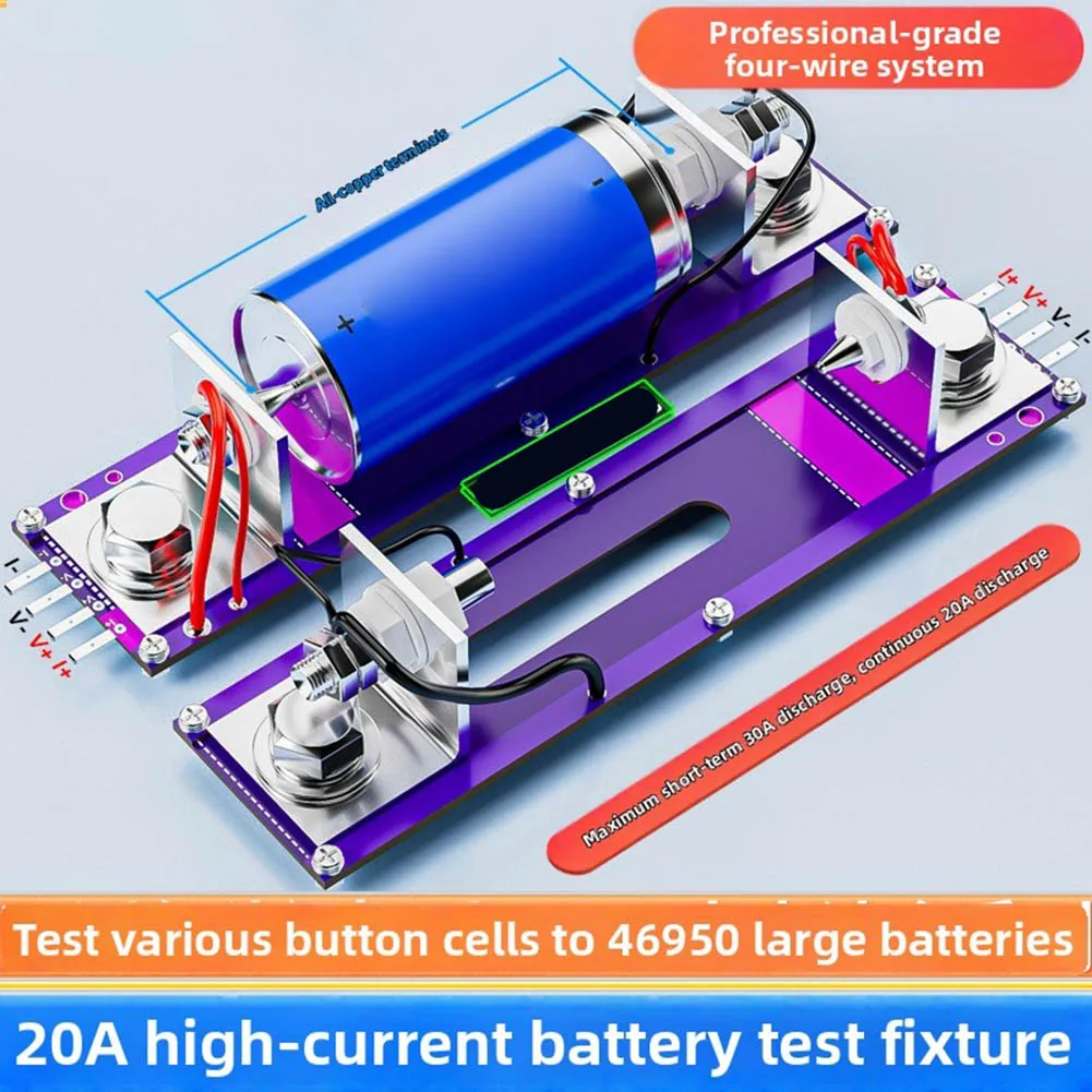 20A 4 wire battery test stand fixture for multiple battery sizes with robust copper contact terminals and strong negative spring
20A 4 wire battery test stand fixture for multiple battery sizes with robust copper contact terminals and strong negative spring