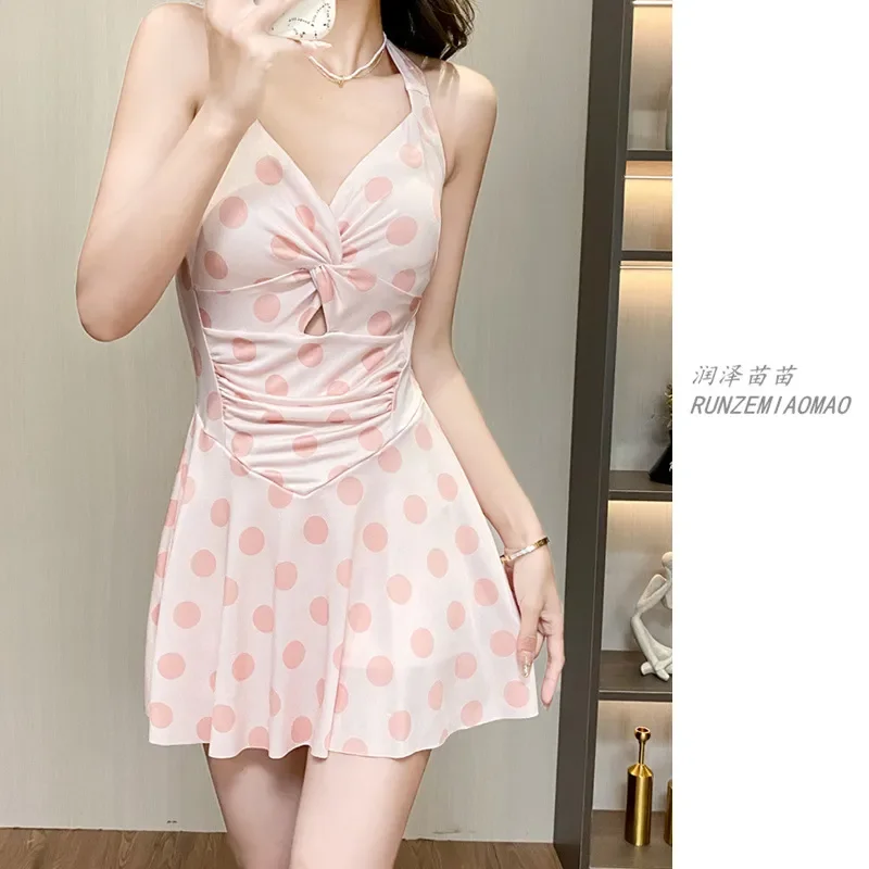 Women's Polka Dot Halter One-Piece Swim Dress Ruched Slim Fit Swimsuit
Women's Polka Dot Halter One-Piece Swim Dress Ruched Slim Fit Swimsuit