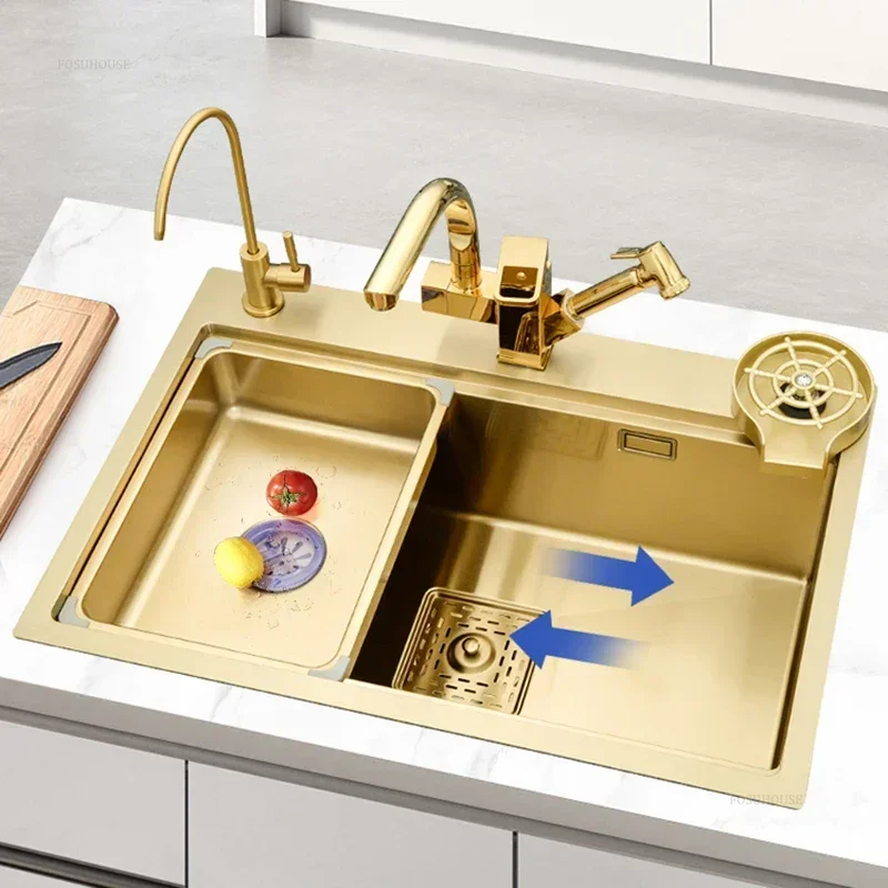 Personalized Gold Kitchen Sink for Home Nano Stainless Steel Unique Cup Washer Luxury Household Kitchen Sinks for Farm
Personalized Gold Kitchen Sink for Home Nano Stainless Steel Unique Cup Washer Luxury Household Kitchen Sinks for Farm