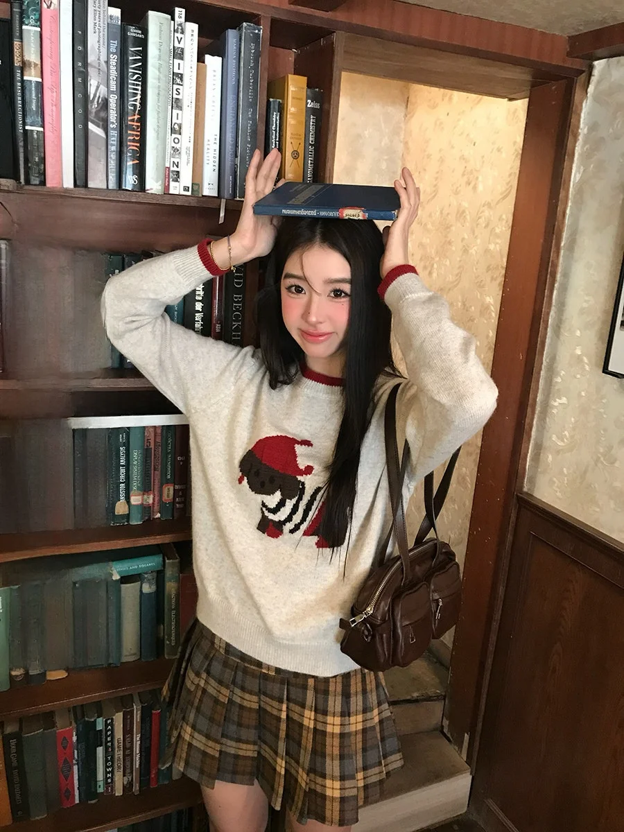 Sinbounboun Red Hat Little Dog Intarsia Knitwear round Ne Base Layer Top Vintage Sle Long Sve Women's Faion
Sinbounboun Red Hat Little Dog Intarsia Knitwear round Ne Base Layer Top Vintage Sle Long Sve Women's Faion