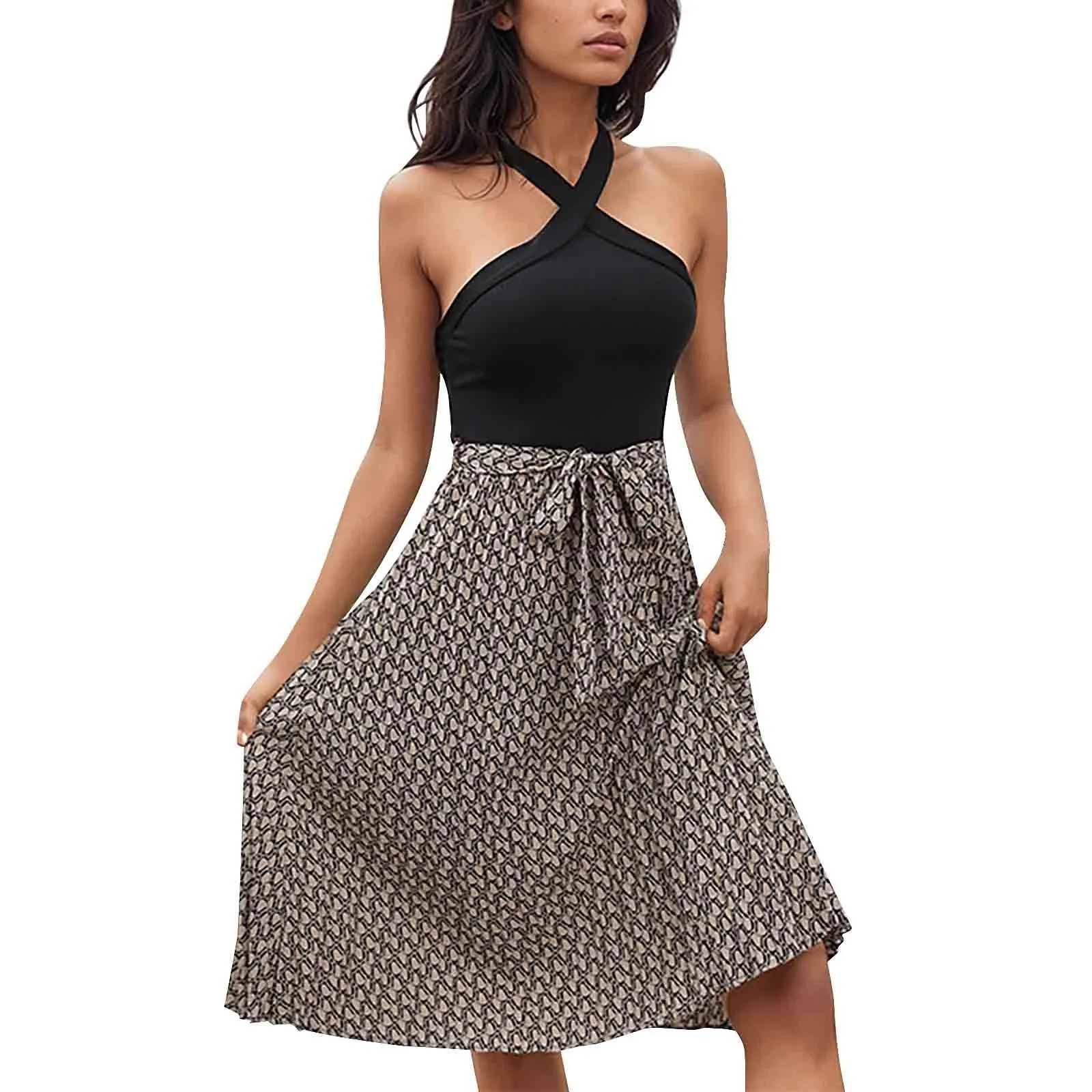 Women'S Summer Dress Fashion Trend Cross Halter Straps Dress Daily Casual Color Block Backless Sleeveless Vacation Dress
Women'S Summer Dress Fashion Trend Cross Halter Straps Dress Daily Casual Color Block Backless Sleeveless Vacation Dress