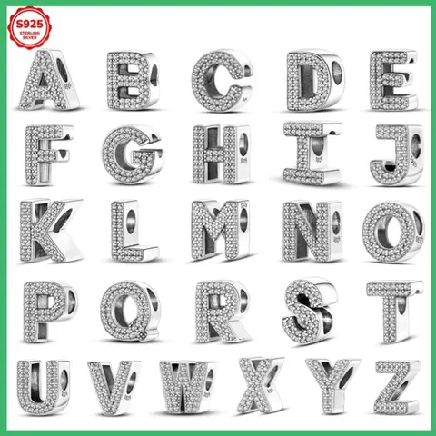Original 925 Sterling Silver Uppercase Letters A-Z Women's Fashionable Charm Beads, Suitable for DIY Bracelets