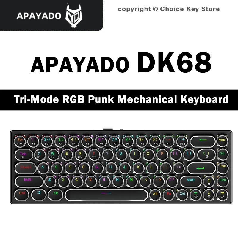 APAYADO DK68 Punk Mechanical Keyboard 68 Keys Tri-Mode Bluetooth 2.4G Wireless Wired RGB Hot-Swappable Gaming Keyboard for PC
APAYADO DK68 Punk Mechanical Keyboard 68 Keys Tri-Mode Bluetooth 2.4G Wireless Wired RGB Hot-Swappable Gaming Keyboard for PC