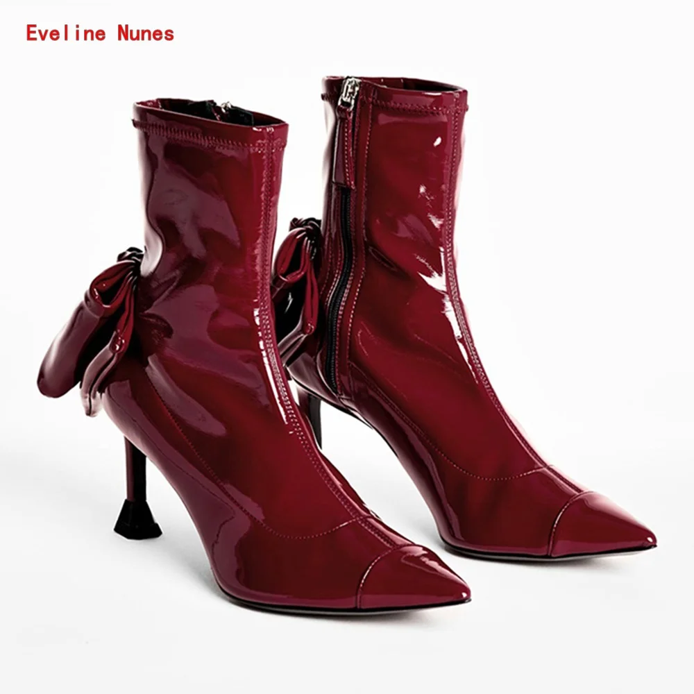 Burgundy Bow Stretch Boots Women's 2024 Autumn Solid Thin High Heel Pointed Toe Patent Leather Zipper Fashion Sexy Party Shoes
Burgundy Bow Stretch Boots Women's 2024 Autumn Solid Thin High Heel Pointed Toe Patent Leather Zipper Fashion Sexy Party Shoes