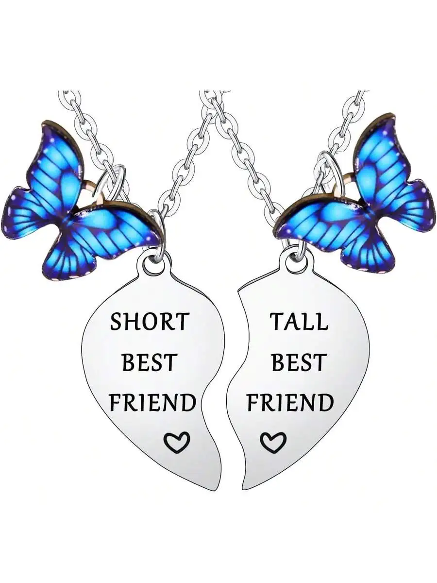 Tall And Short Best Friend Heart Matching Pendant Necklace Set With Butterfly Charm For Women
Tall And Short Best Friend Heart Matching Pendant Necklace Set With Butterfly Charm For Women
