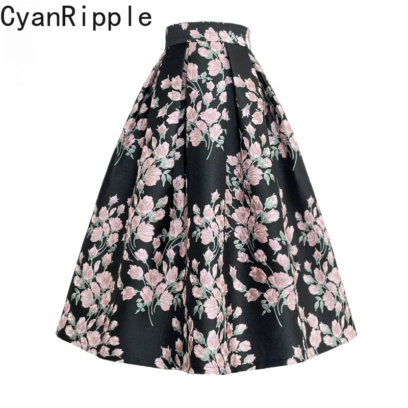 High Quality New Spring Autumn Jacquard Flowers Embroidery Mid-long A-line Skirt Elegant High Waist Women Umbrella Skirt 2026
High Quality New Spring Autumn Jacquard Flowers Embroidery Mid-long A-line Skirt Elegant High Waist Women Umbrella Skirt 2026