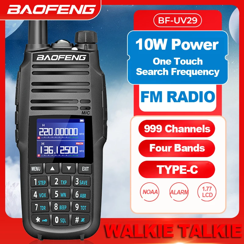 BAOFENG UV-29 Portable Walkie Talkie 10W Multi Band Type-C Charging Handheld Radio NOAA 999CH DTMF Two Way Radios UV-29 Pro Max
BAOFENG UV-29 Portable Walkie Talkie 10W Multi Band Type-C Charging Handheld Radio NOAA 999CH DTMF Two Way Radios UV-29 Pro Max