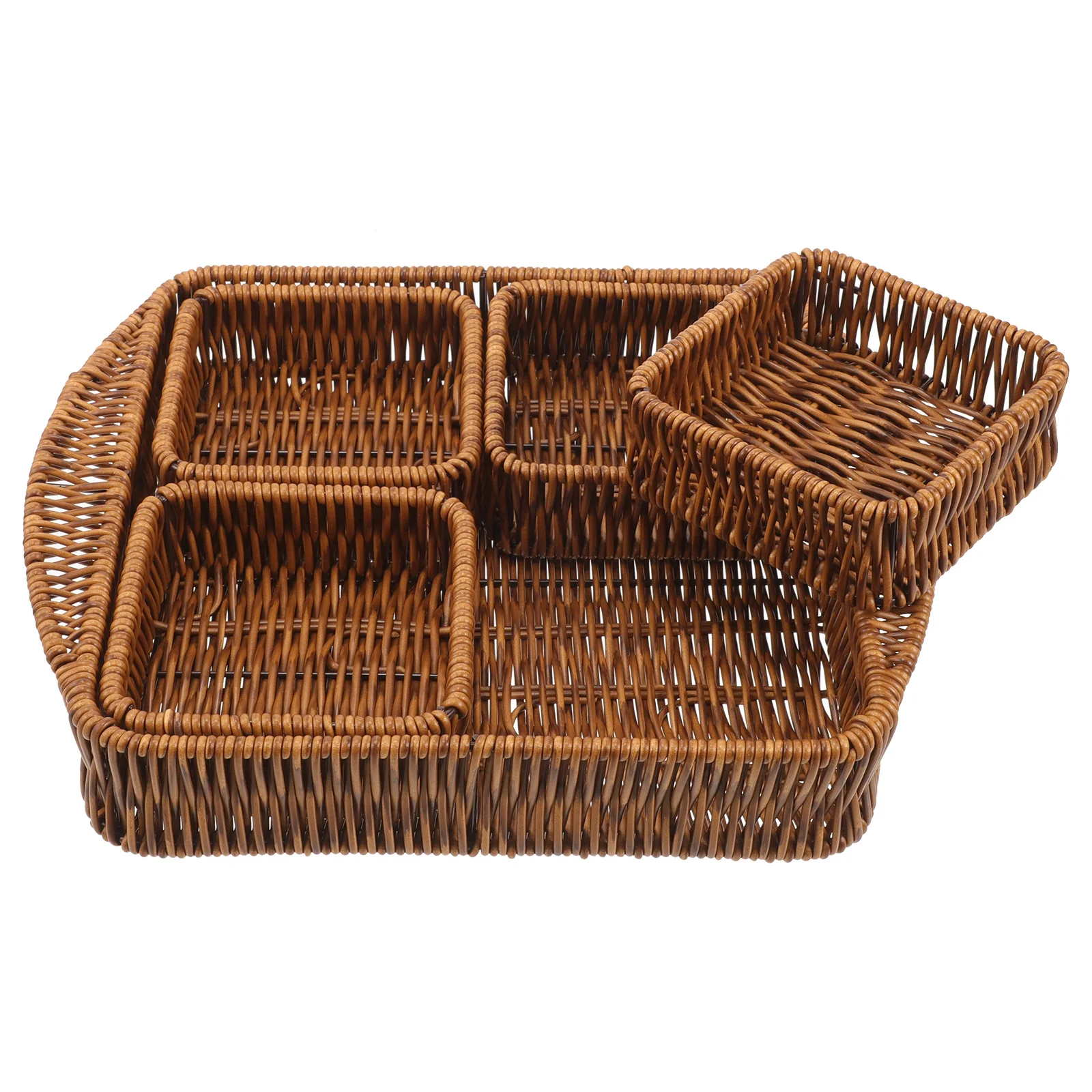Rattan Storage Basket 5 Pieces Round Woven Small Square Food Dried Fruit Light Brown Compartments Multi Functional Snack Toy
Rattan Storage Basket 5 Pieces Round Woven Small Square Food Dried Fruit Light Brown Compartments Multi Functional Snack Toy
