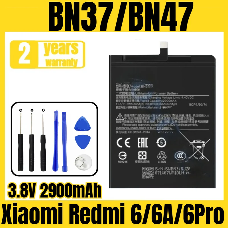 Applicable to Xiaomi Redmi 6/6A/6Pro battery BN37/BN47 mobile phone battery, new large capacity, free tool 3.8V 2900mAh
Applicable to Xiaomi Redmi 6/6A/6Pro battery BN37/BN47 mobile phone battery, new large capacity, free tool 3.8V 2900mAh