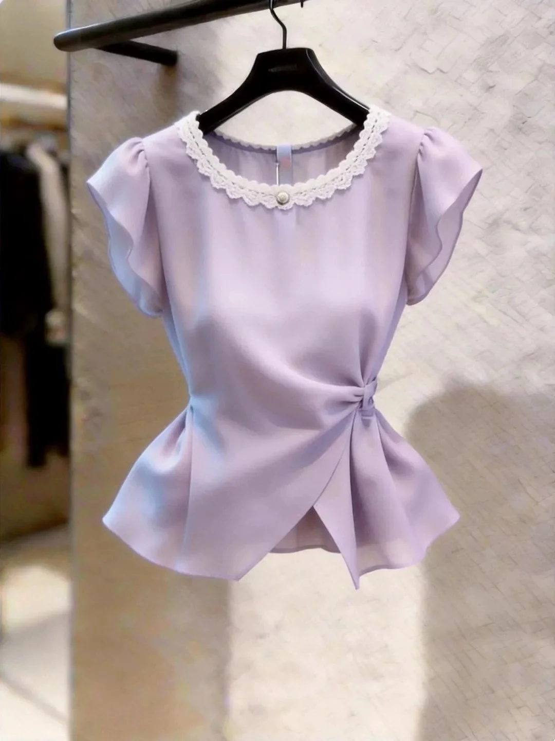 Elegant Slimming Short Sleeve Ruffle Waist round Neck Women's Top Korean Style Straight Cut Summer Fashionable Blouse
Elegant Slimming Short Sleeve Ruffle Waist round Neck Women's Top Korean Style Straight Cut Summer Fashionable Blouse
