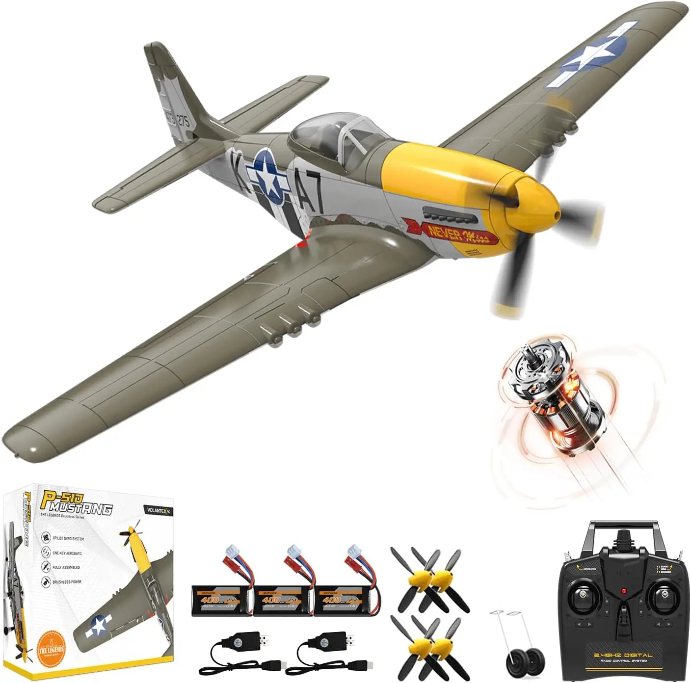 Brushless RC Warbird for Adults, 4-Channel P-51D Mustang RC Airplane, 500mm Wingspan EPP Foam RTF Park Flyer with 3 Flight Modes, One-Key Aerobatic, and 3 Batteries
Brushless RC Warbird for Adults, 4-Channel P-51D Mustang RC Airplane, 500mm Wingspan EPP Foam RTF Park Flyer with 3 Flight Modes, One-Key Aerobatic, and 3 Batteries