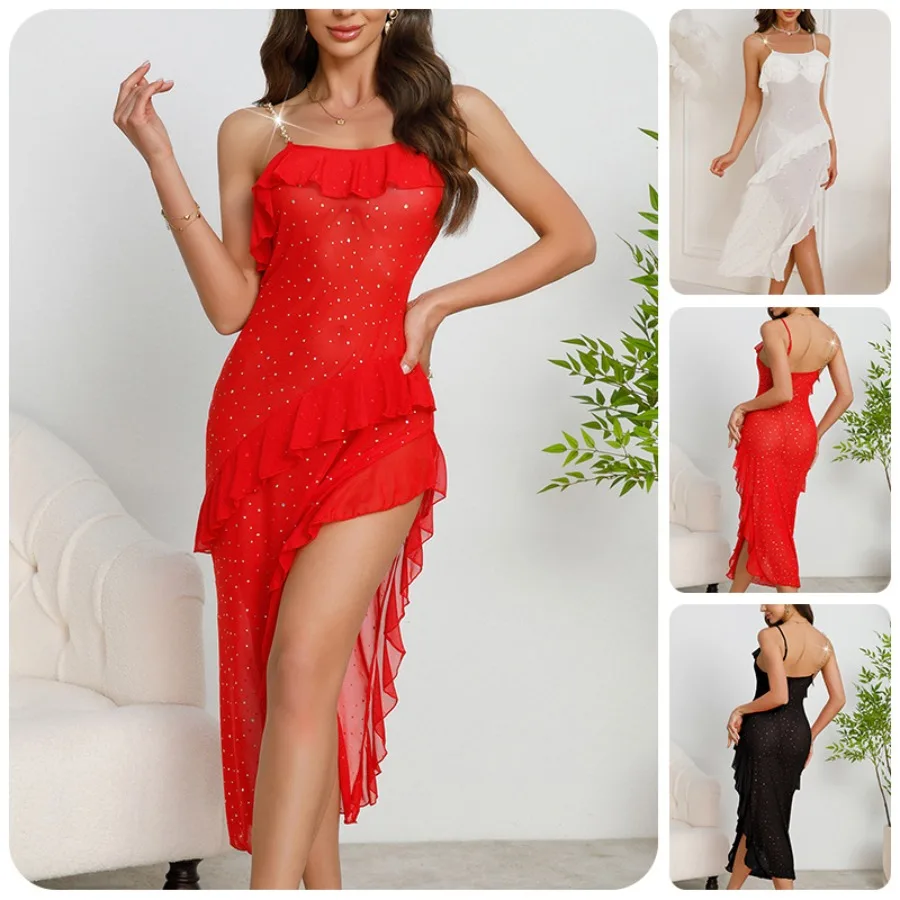 【New style】Fashionable and sexy ruffled stitching temperament split dress sequ mesh perspective temptation private nightdress 8
【New style】Fashionable and sexy ruffled stitching temperament split dress sequ mesh perspective temptation private nightdress 8