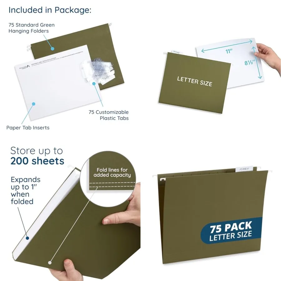 Hanging File Folders, 75 Pack, Reinforced Hanging Folders Letter Size, Standard File Folders for Filing Cabinet, Hanging File O
Hanging File Folders, 75 Pack, Reinforced Hanging Folders Letter Size, Standard File Folders for Filing Cabinet, Hanging File O