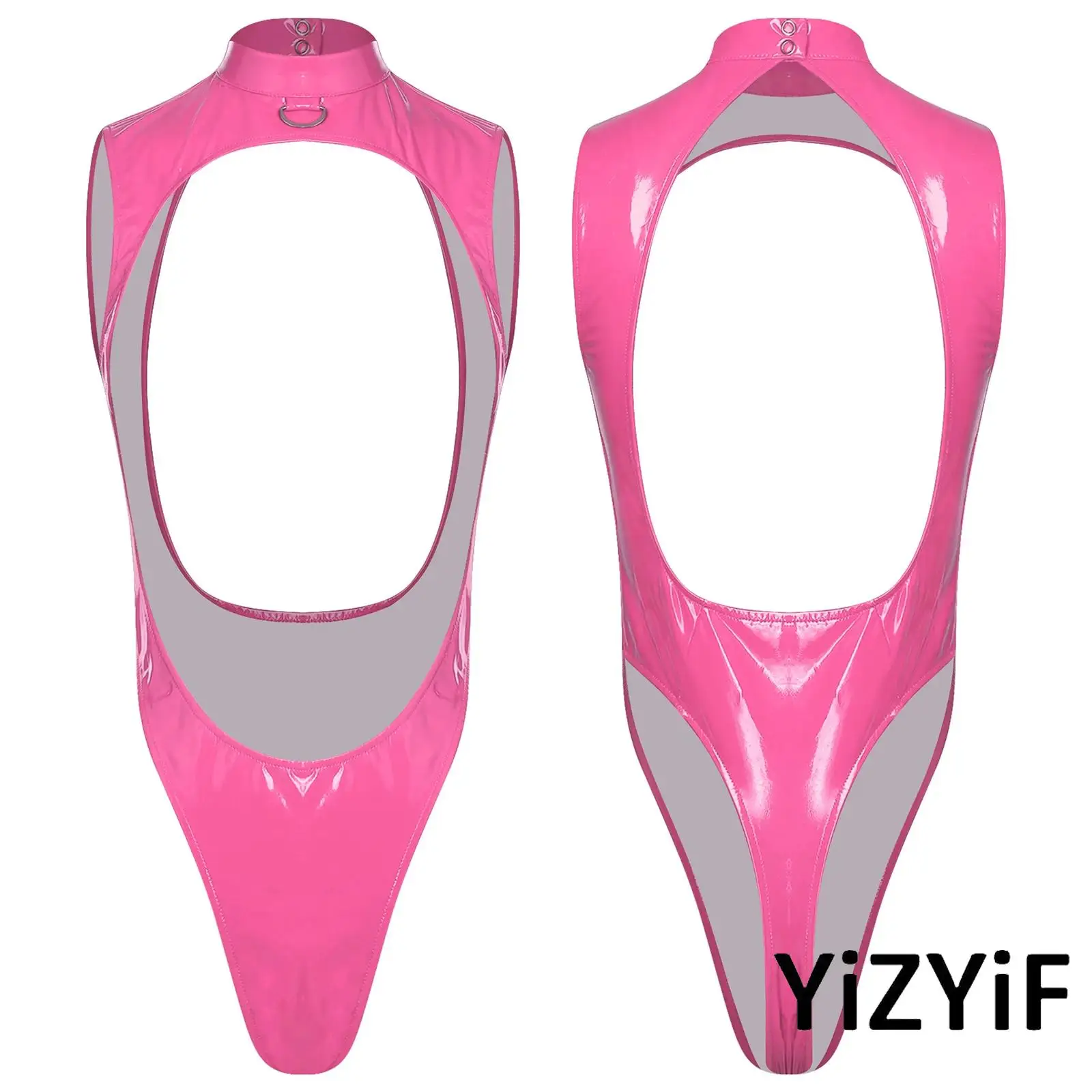 Womens Glossy PU Leather Bodysuit Wit Metal D-ring Open Front Backless High Cut Leotard Jumpsuit Swimwear for Rave Club Wear
Womens Glossy PU Leather Bodysuit Wit Metal D-ring Open Front Backless High Cut Leotard Jumpsuit Swimwear for Rave Club Wear