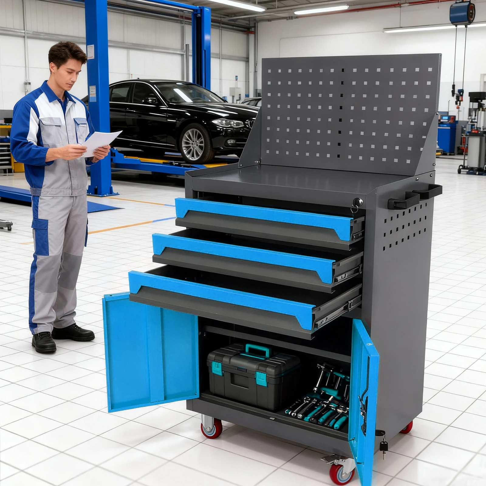 Передвижной ящик для инструментов с выдвижными ящиками, мобильная тележка для инструментов для мастерской, склада, гаража
Передвижной ящик для инструментов с выдвижными ящиками, мобильная тележка для инструментов для мастерской, склада, гаража