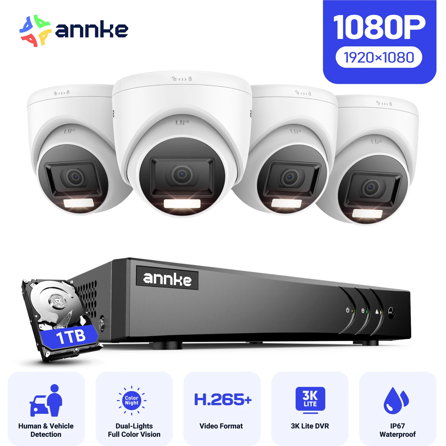 ANNKE 3K Lite 8-канальный видеорегистратор 5-в-1, комплект камер наружного наблюдения для обнаружения людей и транспортных средств, цветное ночное видение, запись 24/7
ANNKE 3K Lite 8-канальный видеорегистратор 5-в-1, комплект камер наружного наблюдения для обнаружения людей и транспортных средств, цветное ночное видение, запись 24/7