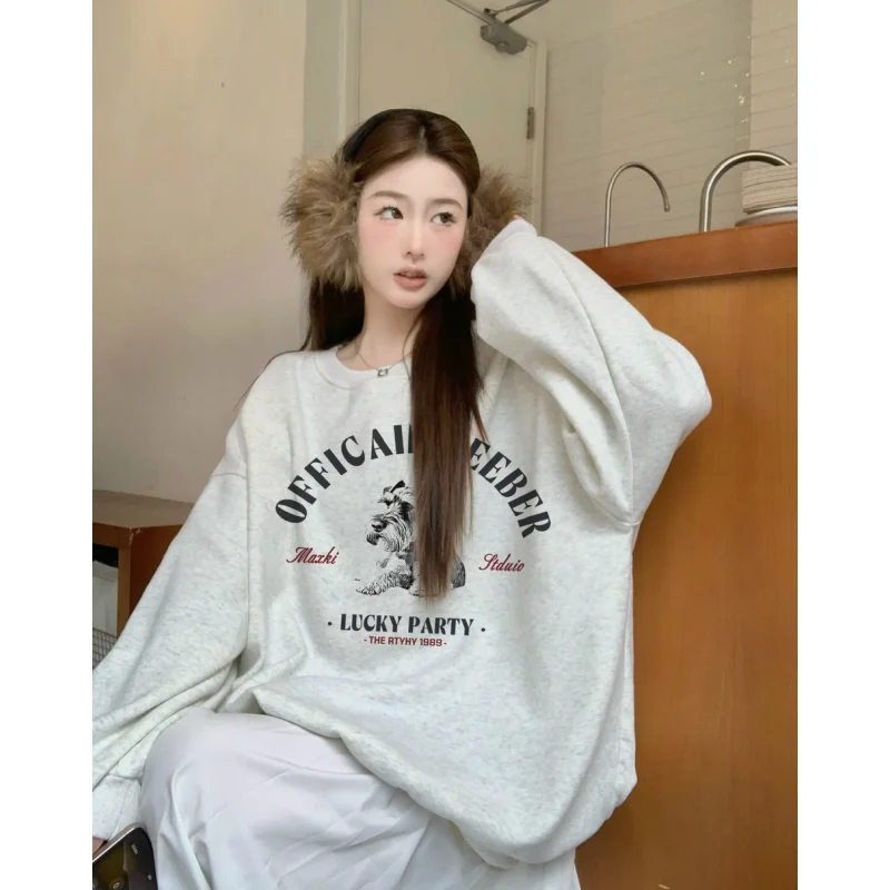 Womens Clothing Grey Vintage Street Sweatshirt Hoodie Letter Printing Long Sleeves Spring Casual 2024 Plush Baggy Female Tops
Womens Clothing Grey Vintage Street Sweatshirt Hoodie Letter Printing Long Sleeves Spring Casual 2024 Plush Baggy Female Tops