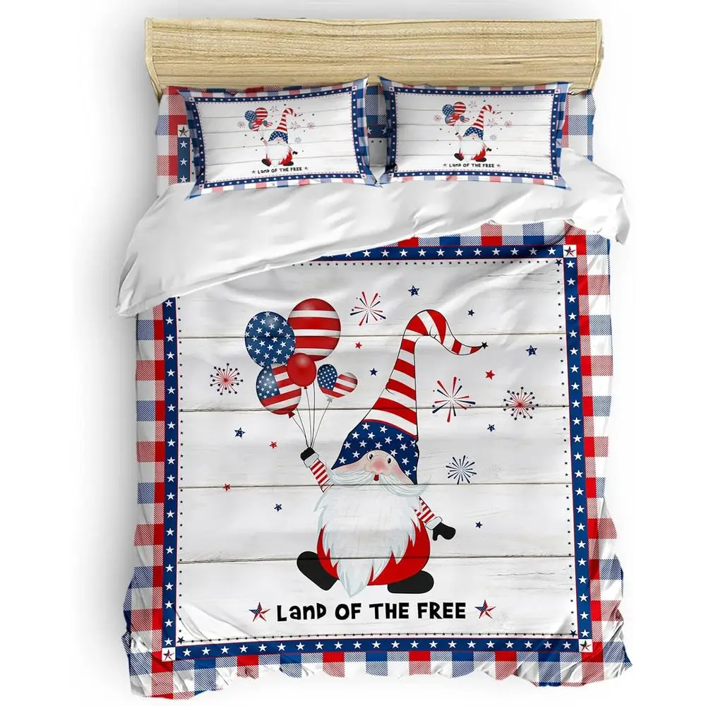 4th o July Home Bedding Set 4 Piece Duvet Cover Set Caliornia King Size BuPlaid and Gnomes Wood Sot Bed Sheets Duvet Cover lat S
4th o July Home Bedding Set 4 Piece Duvet Cover Set Caliornia King Size BuPlaid and Gnomes Wood Sot Bed Sheets Duvet Cover lat S