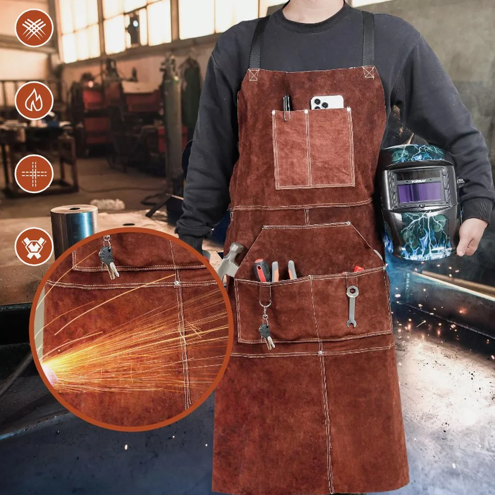 Cowhide Leather Welding Apron 23" X 36" Heavy Duty Work Apron Anti-Scalding Flame Retardant & Anti-Sparking For Welding Sanding
Cowhide Leather Welding Apron 23" X 36" Heavy Duty Work Apron Anti-Scalding Flame Retardant & Anti-Sparking For Welding Sanding