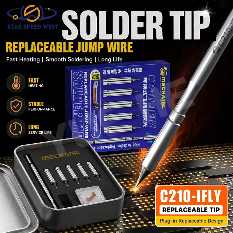 MECHANIC C210-IFLY Replaceable Jump Wire Soldering Iron Tip Set with CPU Flywire and Tips for Mobile Phone PCB Repair Tools
MECHANIC C210-IFLY Replaceable Jump Wire Soldering Iron Tip Set with CPU Flywire and Tips for Mobile Phone PCB Repair Tools