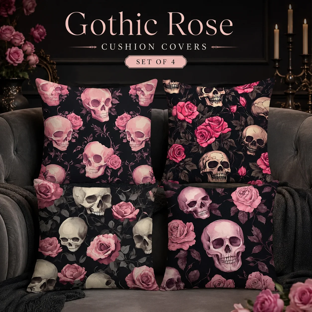 4Pcs Skull Cushion Covers Coussin 2D Flat Printed Peach Skin Velvet Gothic Room Decor Aesthetic Sofa Pillow Cases Set
4Pcs Skull Cushion Covers Coussin 2D Flat Printed Peach Skin Velvet Gothic Room Decor Aesthetic Sofa Pillow Cases Set