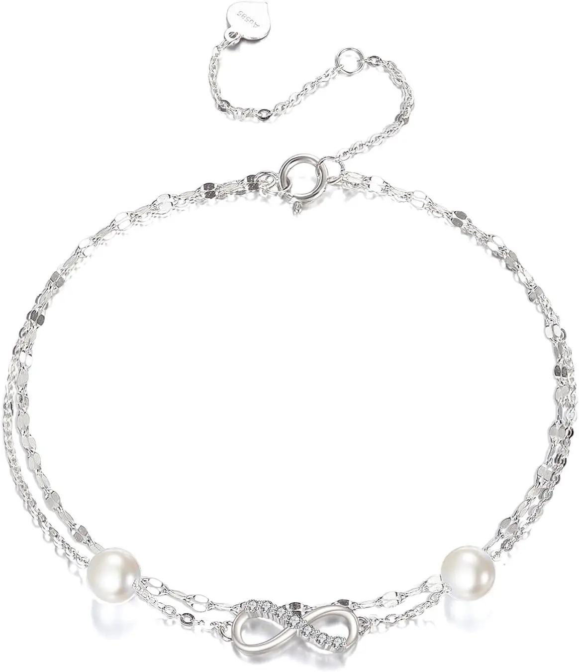 14k White Gold 0.15 Carat Lab Grown Diamond Infinity Anklet, Pearl Layered Ankle Bracelets for Women, 9.4-11 Inches
14k White Gold 0.15 Carat Lab Grown Diamond Infinity Anklet, Pearl Layered Ankle Bracelets for Women, 9.4-11 Inches