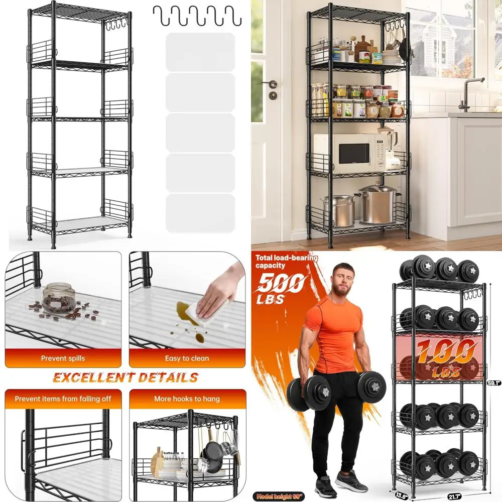 Adjustable 5-Tier Metal Wire Storage Shelves with Side Blockers for Pantry, 59.1 High Standing Unit, Space-Saving Solution
Adjustable 5-Tier Metal Wire Storage Shelves with Side Blockers for Pantry, 59.1 High Standing Unit, Space-Saving Solution