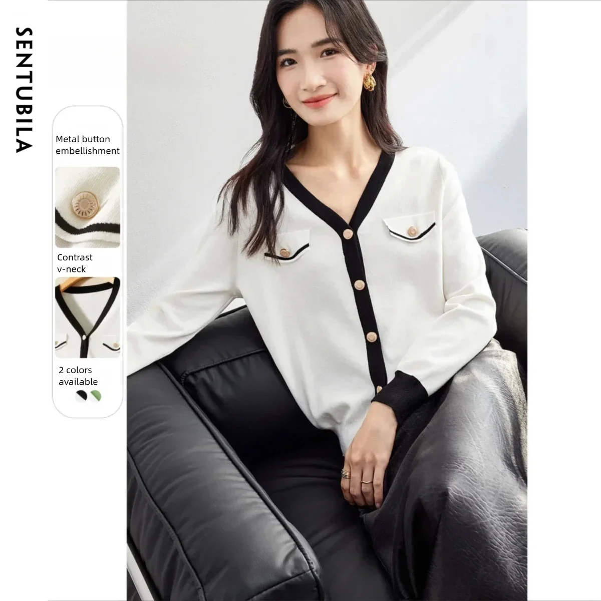 SENTUBILA женский вязаный кардиган 2026, весенний базовый контрастный трикотаж с v-образным вырезом и длинными рукавами, повседневный элегантный женский свитер W53HB3920X
SENTUBILA женский вязаный кардиган 2026, весенний базовый контрастный трикотаж с v-образным вырезом и длинными рукавами, повседневный элегантный женский свитер W53HB3920X