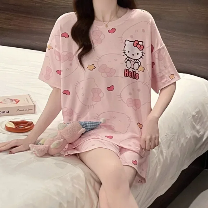 Summer new beige pure cotton Hello Kitty cartoon pajamas women's Hello Kitty loungewear set breathable loose casual cute pajamas
Summer new beige pure cotton Hello Kitty cartoon pajamas women's Hello Kitty loungewear set breathable loose casual cute pajamas