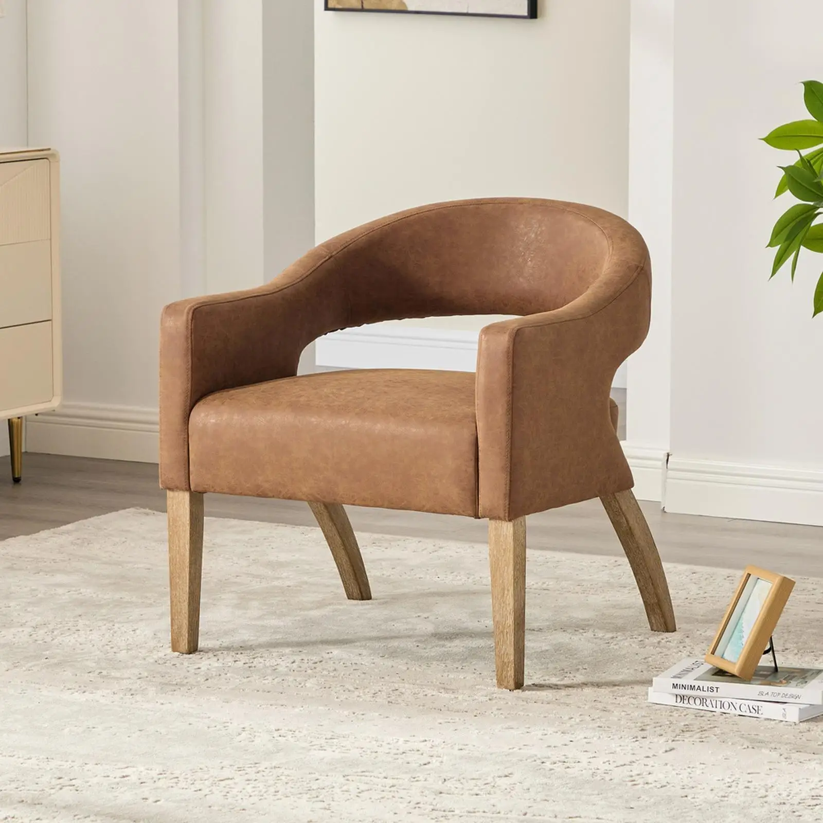 Weathered Rubberwood Legs Modern Armchair PU Upholstered Accent Side Chair for Bedroom Study
Weathered Rubberwood Legs Modern Armchair PU Upholstered Accent Side Chair for Bedroom Study