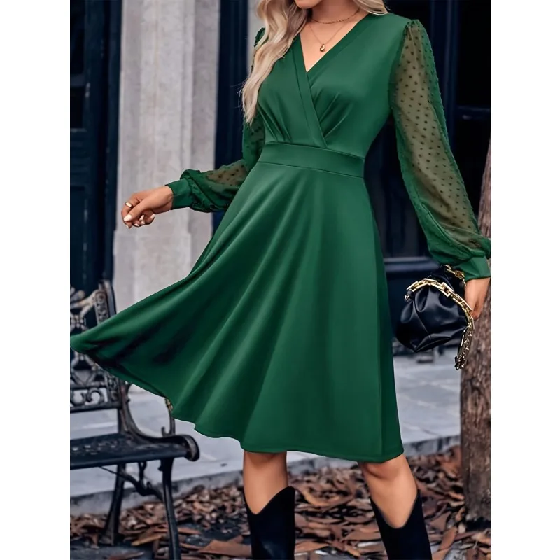 Плюс размер, осенне-зимняя повседневная женская одежда, модное однотонное платье с v-образным вырезом и длинными рукавами, струящееся мини-платье для женщин
Плюс размер, осенне-зимняя повседневная женская одежда, модное однотонное платье с v-образным вырезом и длинными рукавами, струящееся мини-платье для женщин