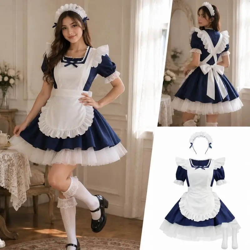 Women Blue White Maid Costume Set Lace Trim Dress with Apron Headband Socks for Halloween Cosplay Party Anime Lolita Outfit Wear
Women Blue White Maid Costume Set Lace Trim Dress with Apron Headband Socks for Halloween Cosplay Party Anime Lolita Outfit Wear