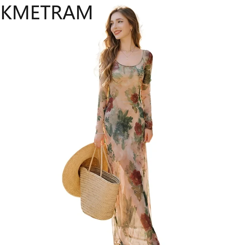 KMETRAM 100% Real Mulberry Silk Dresses for Women Floral Print Long Dress Spring Summer Vacation Frocks Woman Clothes 2026 원피스
KMETRAM 100% Real Mulberry Silk Dresses for Women Floral Print Long Dress Spring Summer Vacation Frocks Woman Clothes 2026 원피스