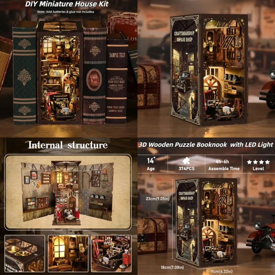 Book Nook Kit, Book Nook Kits for Adults and Teens, DIY Miniature Dollhouse Kit 3D Wooden Puzzle Booknook Bookend with LED Ligh
Book Nook Kit, Book Nook Kits for Adults and Teens, DIY Miniature Dollhouse Kit 3D Wooden Puzzle Booknook Bookend with LED Ligh