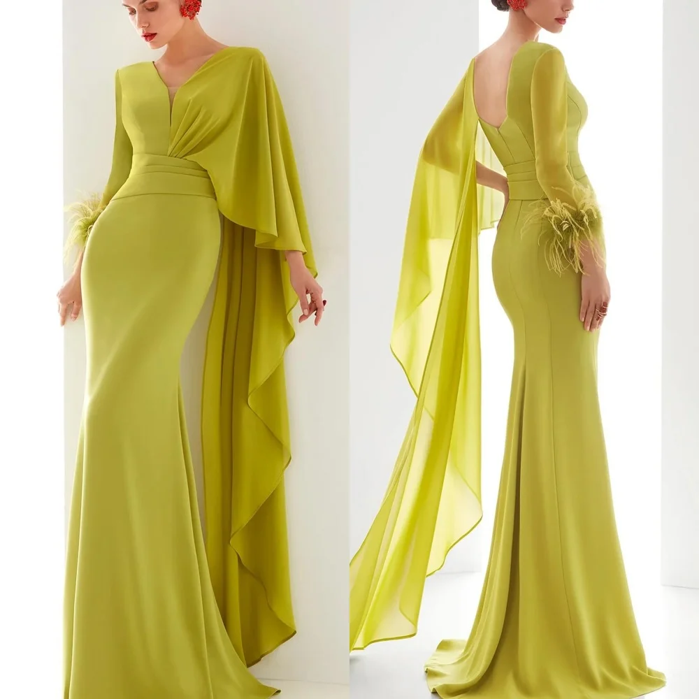 Customized Sexy Exquisite Jersey Pleat Ruched Feather Mermaid V-neck Long Dresses Bespoke Occasion Dresses Modern Style Formal
Customized Sexy Exquisite Jersey Pleat Ruched Feather Mermaid V-neck Long Dresses Bespoke Occasion Dresses Modern Style Formal