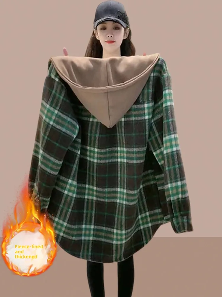 Women's Plaid Flannel Shirt Jacket Thickened Mid-Length Large Size Winter Outerwear Korean Style Commute Fashion Casual Wear
Women's Plaid Flannel Shirt Jacket Thickened Mid-Length Large Size Winter Outerwear Korean Style Commute Fashion Casual Wear