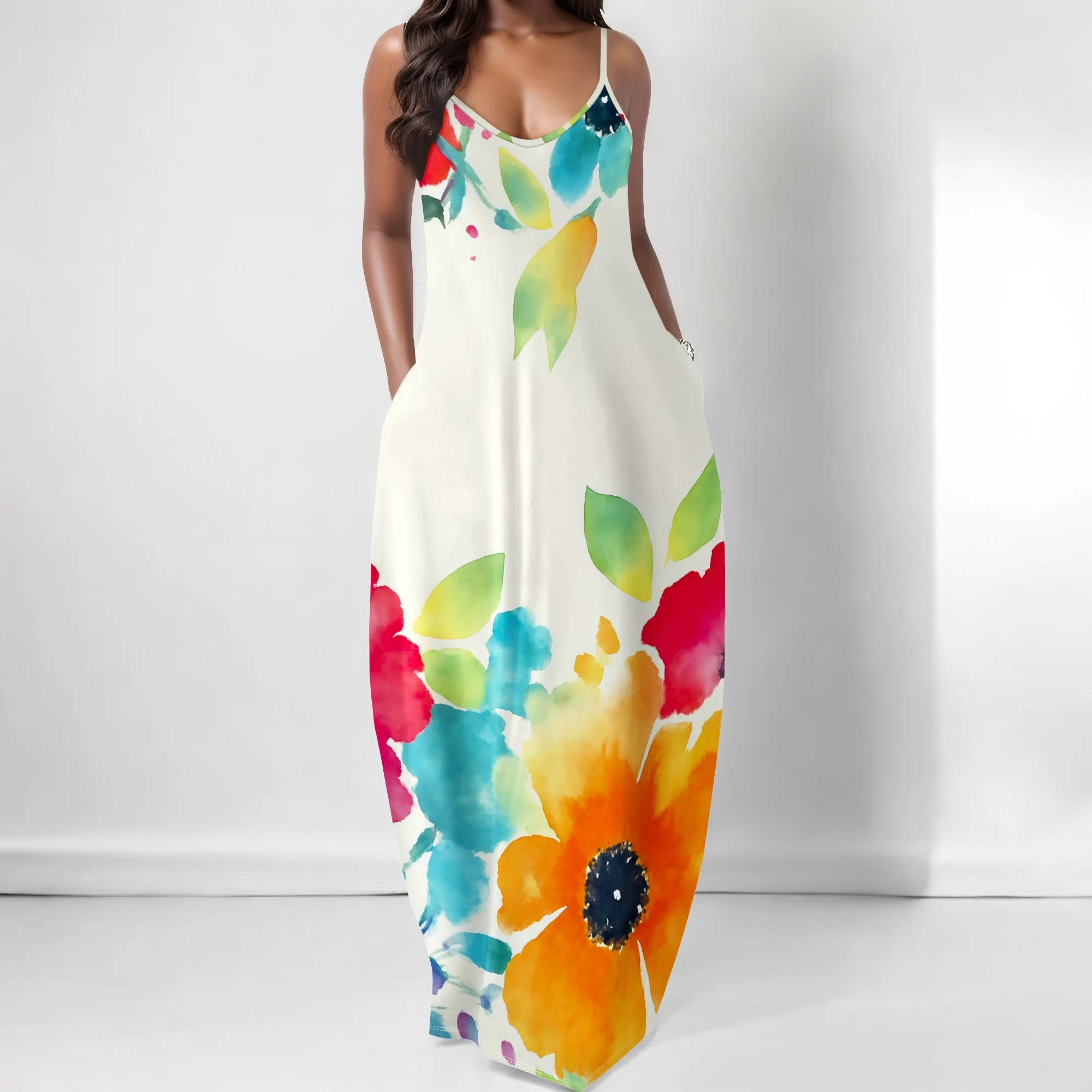 Bohemian Floral Maxi Dress for Women, Spaghetti Strap, Pockets, Vibrant Summer Print, Perfect for Casual & Festival Wear (S-3XL)
Bohemian Floral Maxi Dress for Women, Spaghetti Strap, Pockets, Vibrant Summer Print, Perfect for Casual & Festival Wear (S-3XL)