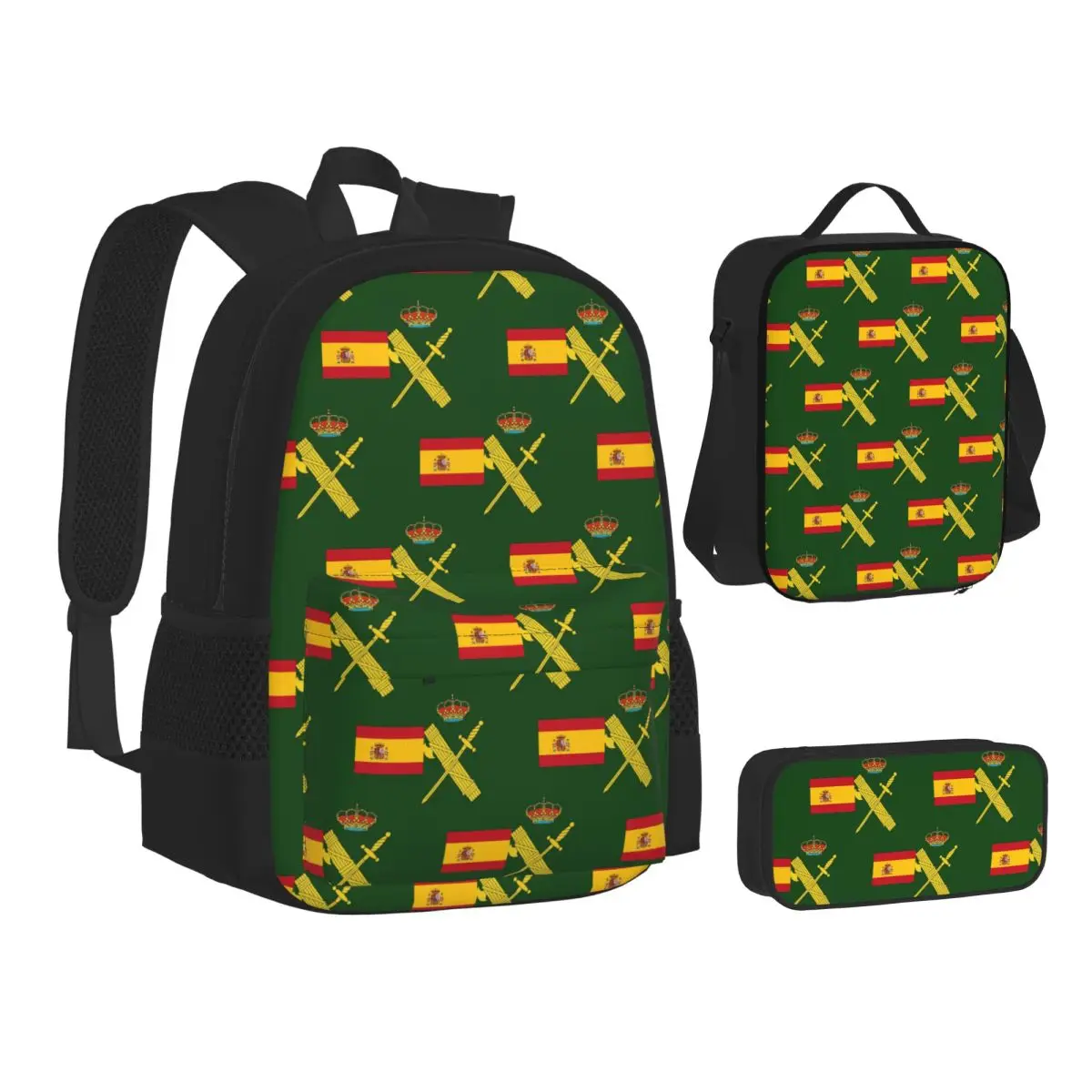 Spain Flag Plus Emblem Civil Guard Backpacks Students Bookbag School Bags Children Rucksack Lunch Bag Pen Bag Three-Piece Set
Spain Flag Plus Emblem Civil Guard Backpacks Students Bookbag School Bags Children Rucksack Lunch Bag Pen Bag Three-Piece Set