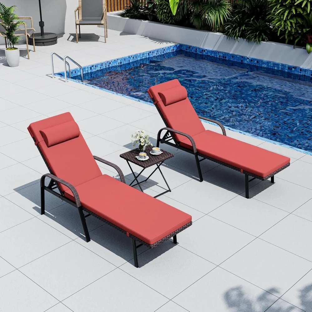 Patio Chaise Lounge Set 3 Pieces Outdoor Lounge Chair with Rattan Adjustable Backrest Armrest and Folding Table for Beach Patio,
Patio Chaise Lounge Set 3 Pieces Outdoor Lounge Chair with Rattan Adjustable Backrest Armrest and Folding Table for Beach Patio,