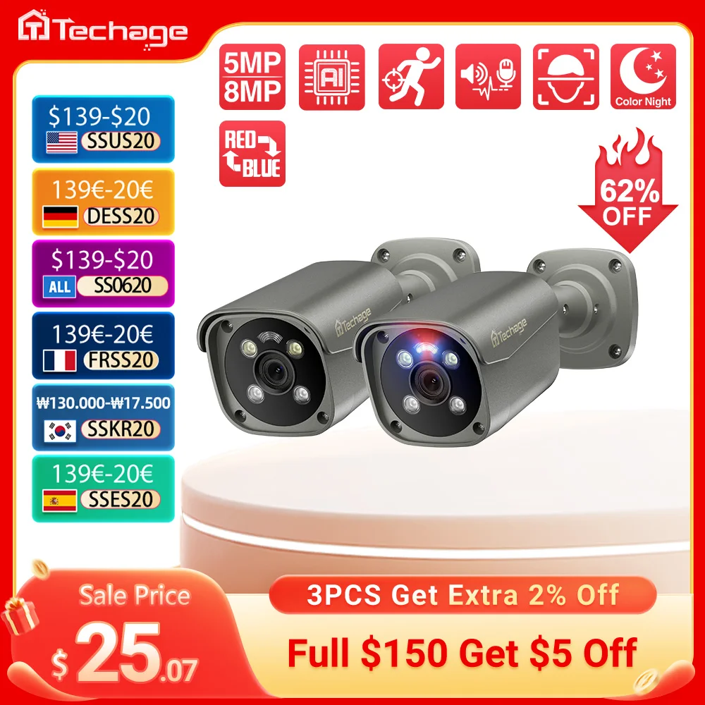 Techage UHD 4K 8MP 5MP Камера безопасности POE Smart AI Обнаружение человека Открытая двусторонняя аудио IP-камера CCTV Наблюдение Цветная ночь
Techage UHD 4K 8MP 5MP Камера безопасности POE Smart AI Обнаружение человека Открытая двусторонняя аудио IP-камера CCTV Наблюдение Цветная ночь