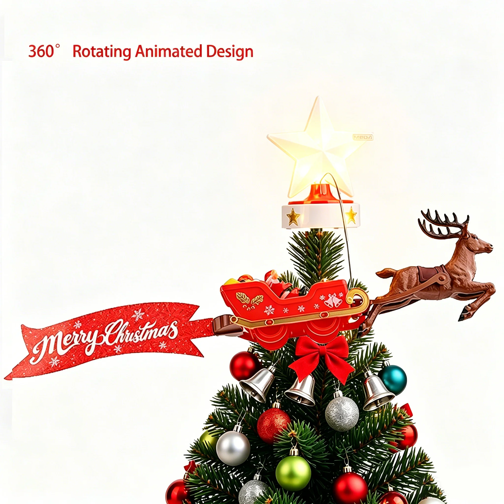 360°Rotating Animated Lighted Star Christmas Tree Topper Santa Sleigh Reindeer Xmas Tree Top Decor Holiday Home Party Decor Gift
360°Rotating Animated Lighted Star Christmas Tree Topper Santa Sleigh Reindeer Xmas Tree Top Decor Holiday Home Party Decor Gift